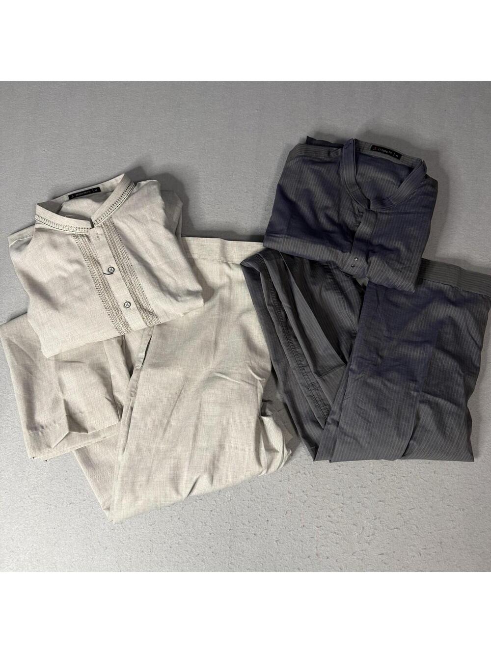Men’s Kurta Pajama Set‎ Lot Of 2 Size M Classic Fit Grey And Beige Ethnic